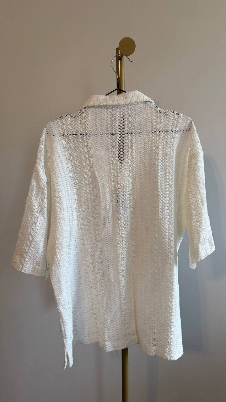 Mode of One Men’s Relaxed‑Fit Textured Crochet  Camp Shirt M $49.50 NWT
