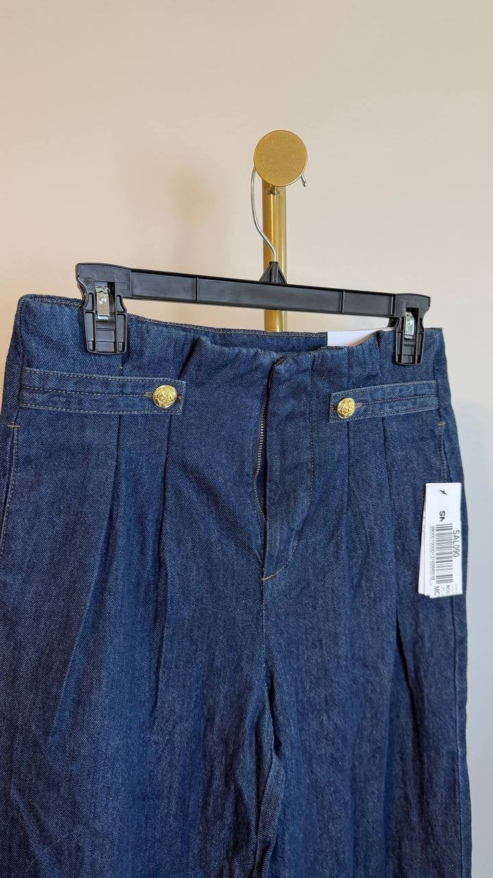 DKNY Jeans Wide Leg Denim Trousers Carmine Classic Fit Size27 NWT$119 damage zip