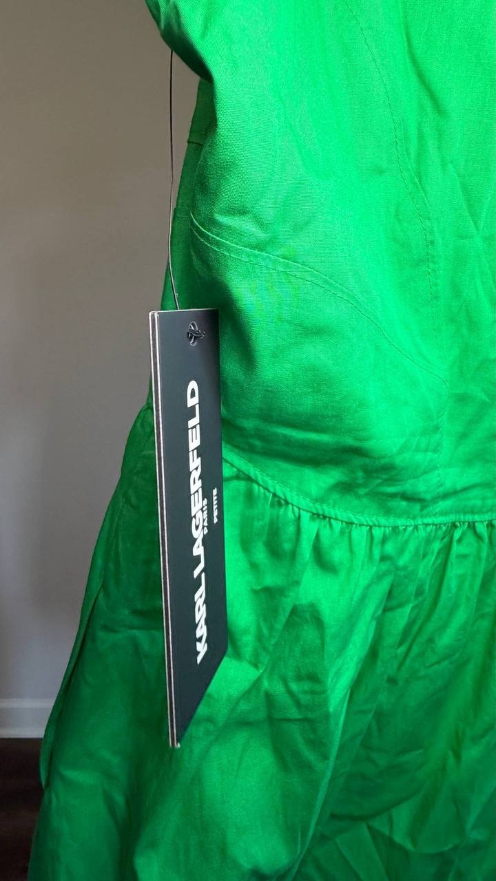 Karl Lagerfeld Paris Poplin Bow‑Back A‑Line Dress Green 14P NWT $149