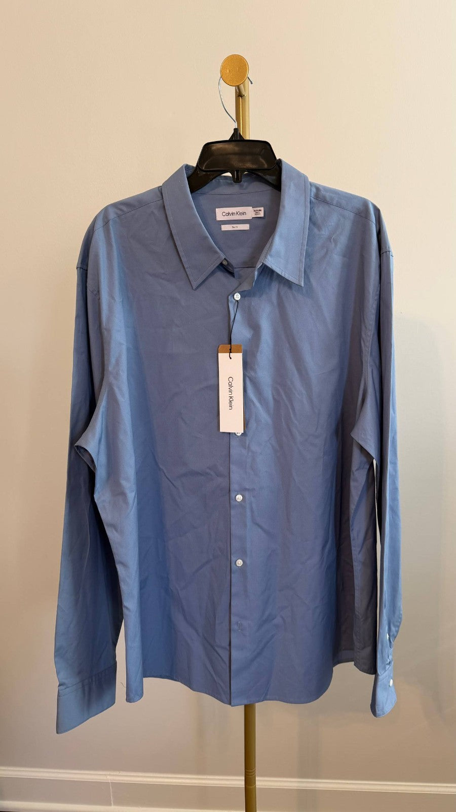 Calvin Klein Cotton Herringbone Slim Fit Dress Shirt Blue NWT $99