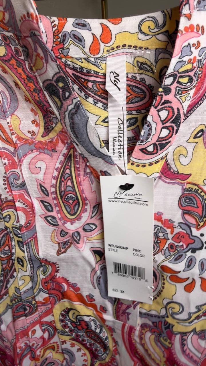 NY Collection Plus Size Sleeveless Pintucked Top Pink Multi 3X NWT $42