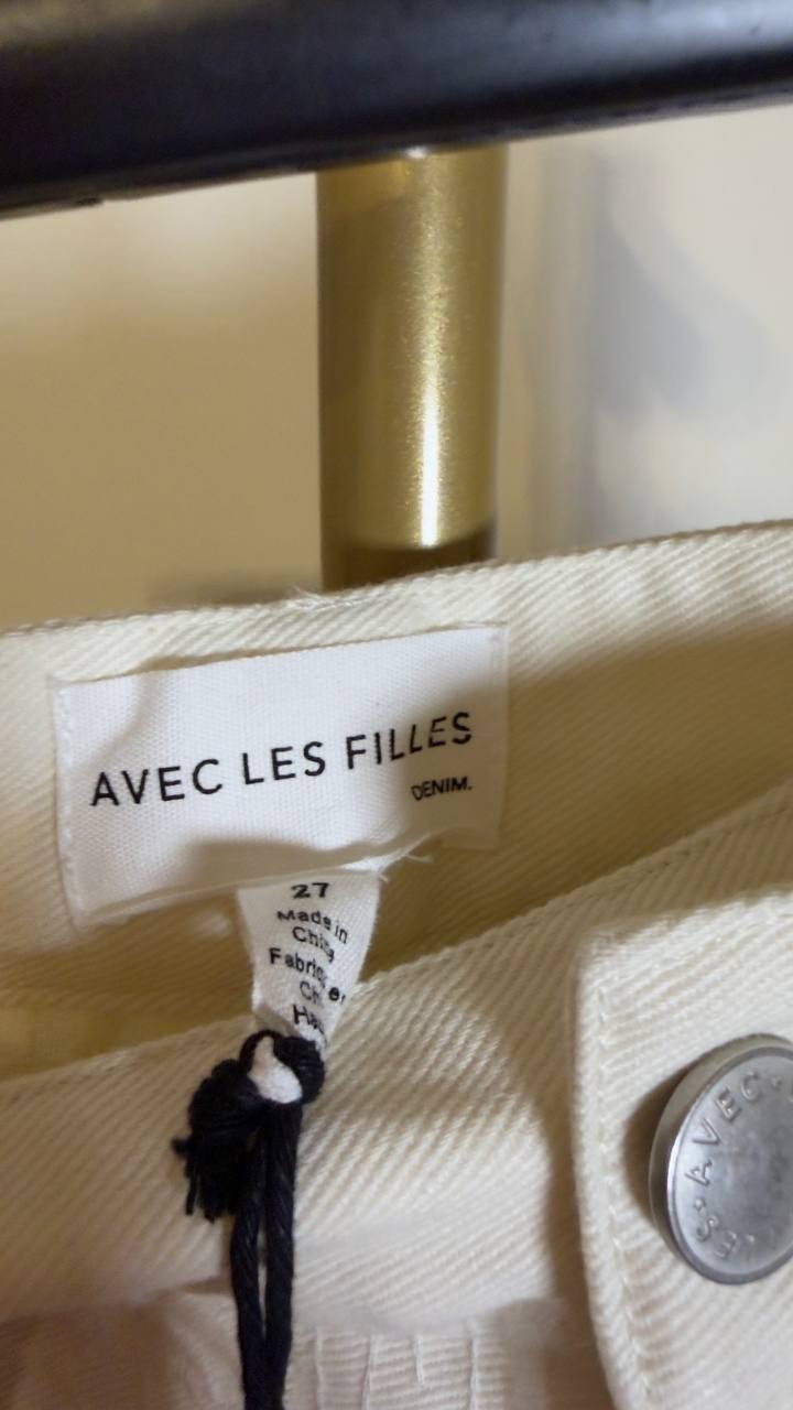 Avec Les Filles High Waist Embroidered Lace Cotton Pants Off White 27 NWT $158
