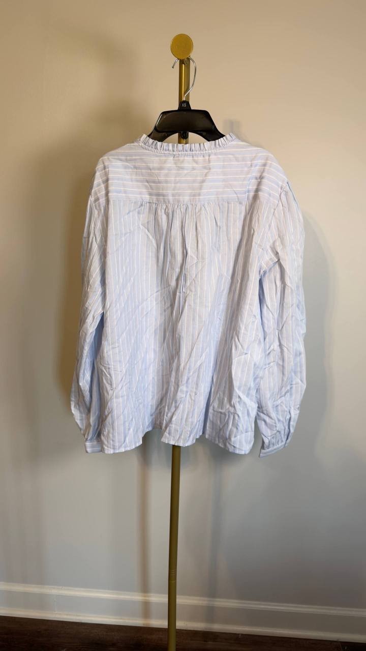 Parker Striped Ruffle‑Neck Long Sleeve Blouse Light Blue XL NWOT $188