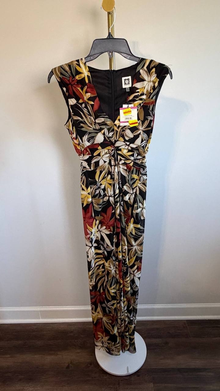 Anne Klein Printed Twist‑Front Maxi Dress Floral Multi XXS NWT $119