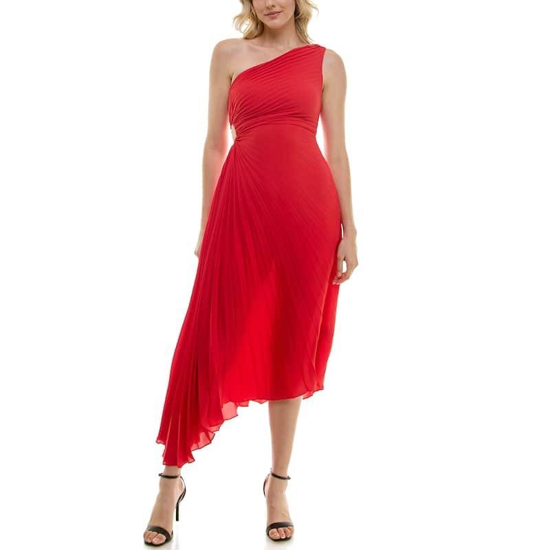 Nicole Miller Pleated One Shoulder Dress Red Size 16 NWT $189 – Elegant Formal