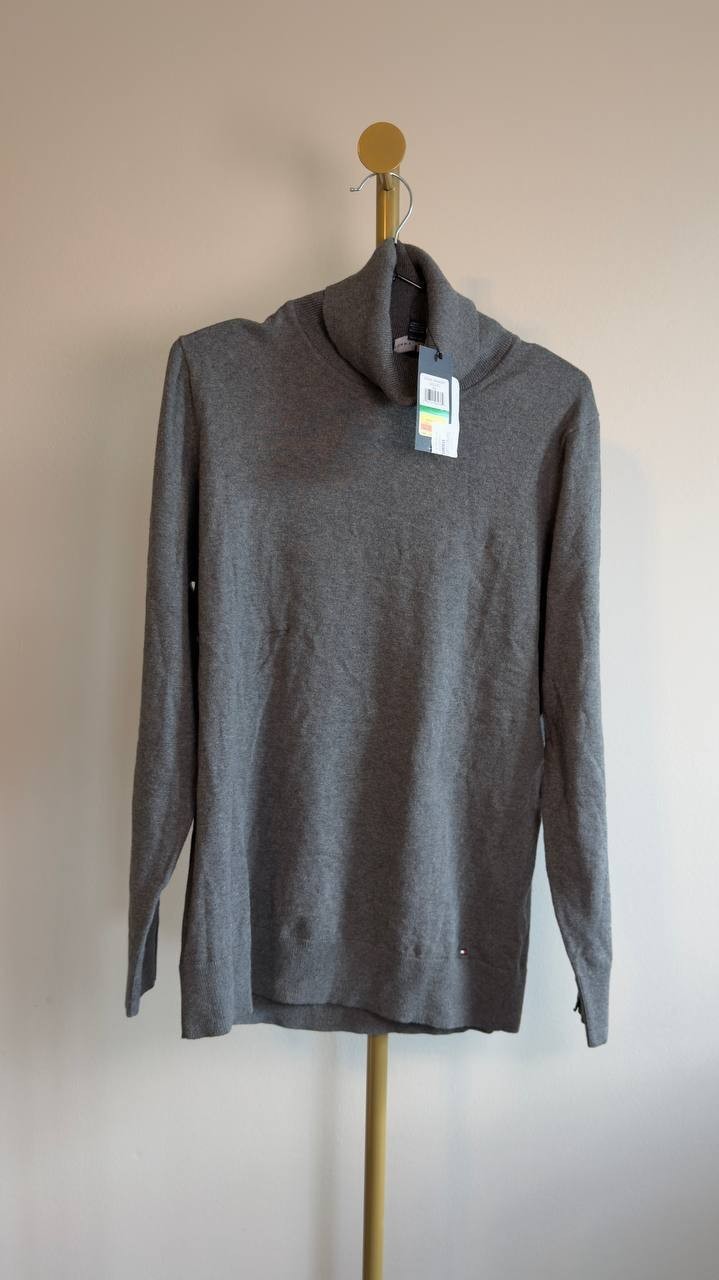 Tommy Hilfiger Cotton Turtleneck Long Sleeve Top L Fog Heather Grey NWT $69.50