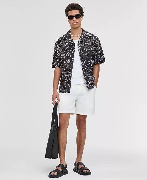 Mode of One Men’s Relaxed‑Fit Embroidered Poplin Camp Shirt Black S NWT