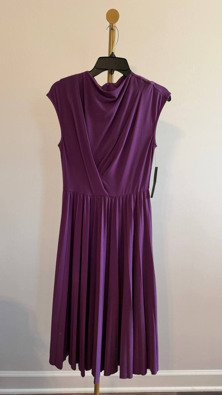 Maggy London Women’s Pleated Draped-Bodice Midi Dress Purple 2 $148 NWT