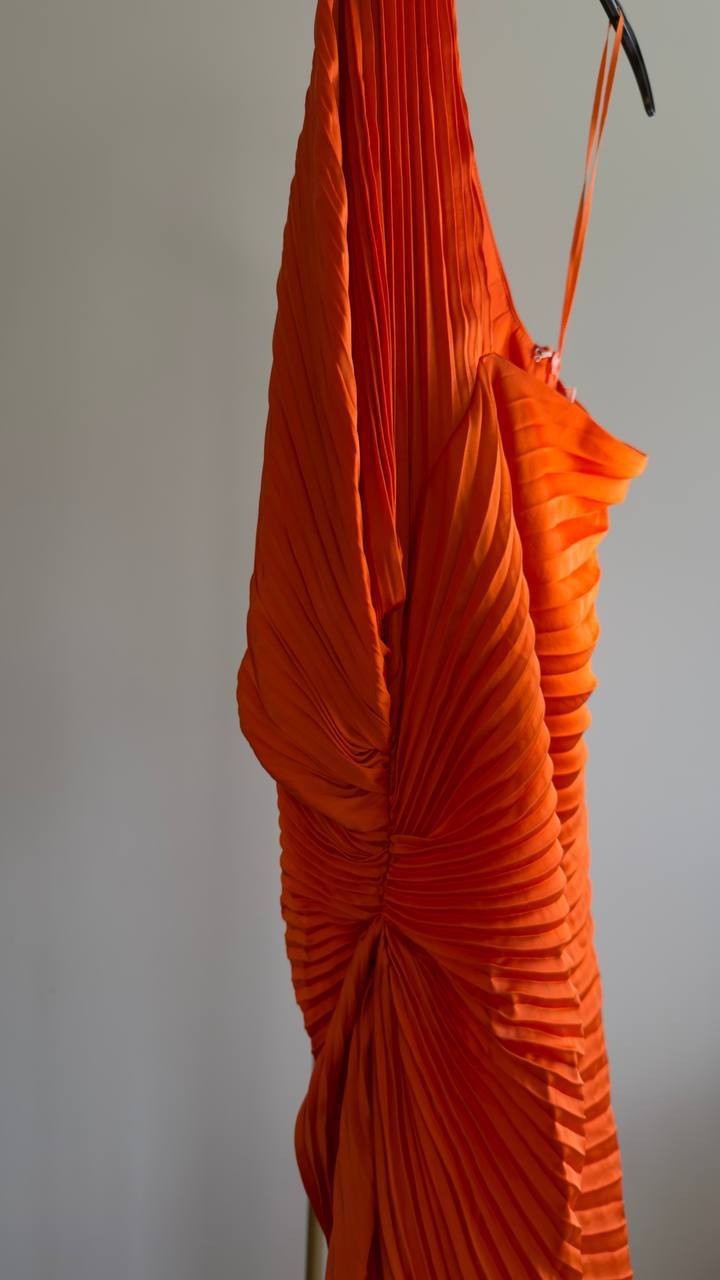 A.L.C. Lara Asymmetric Pleated One‑Shoulder Dress Persimmon 12 NWT $695