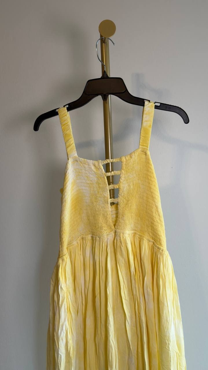 White Mark Smocked Ruffle Maxi Dress Yellow XL NWT $80