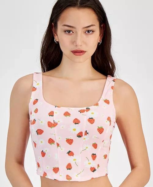 Grayson Threads Cropped Strawberry Print Tank Top - Juniors M Pink, NWT