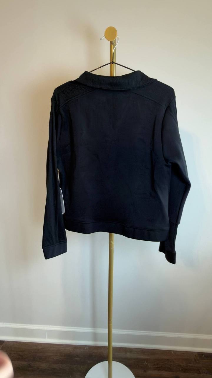 Three Dots Kendra Collared V‑Neck Long‑Sleeve Top Black XS NWT $88