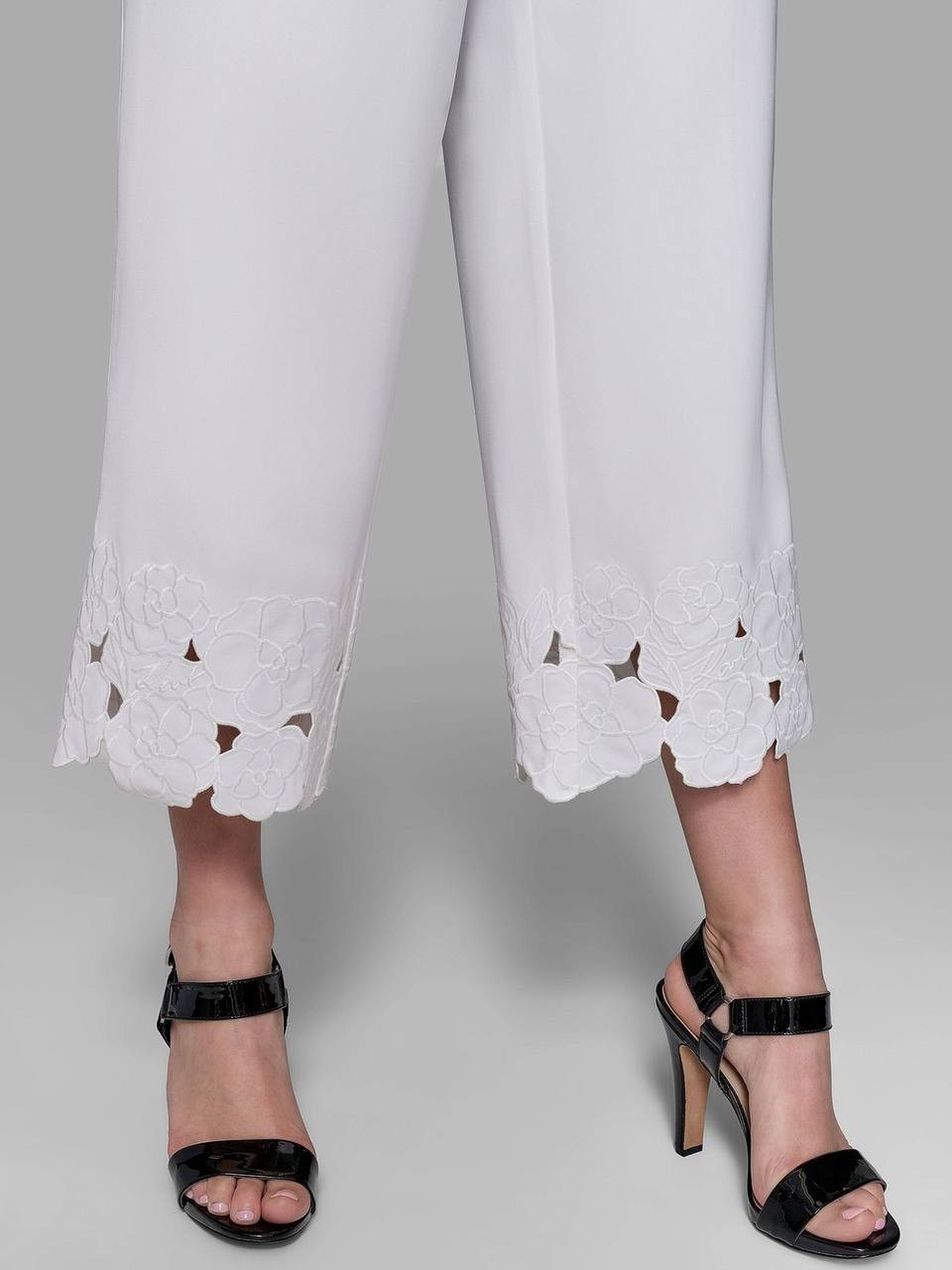 Karl Lagerfeld Pants Floral Embroidery Cotton White 2 NWT