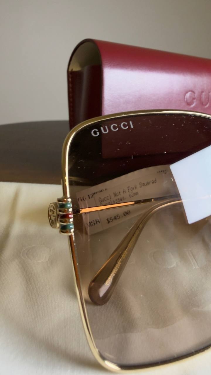 Gucci Women’s 62mm Oversized Square Sunglasses Gold Brown OS NWT $545
