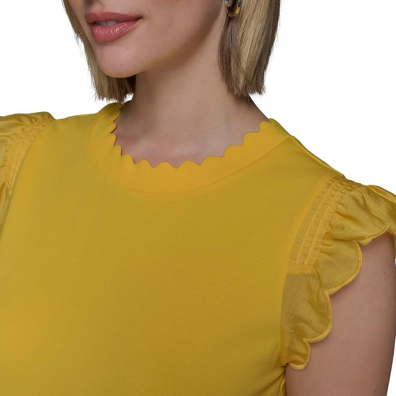 Karl Lagerfeld Blouse Ruffle Sleeveless Polyester Yellow 1XL NWT