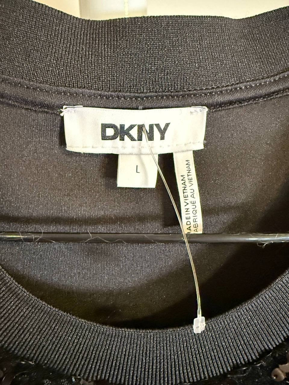 DKNY Women’s Black Sequin Front Short Sleeve Top - Size L - NWT