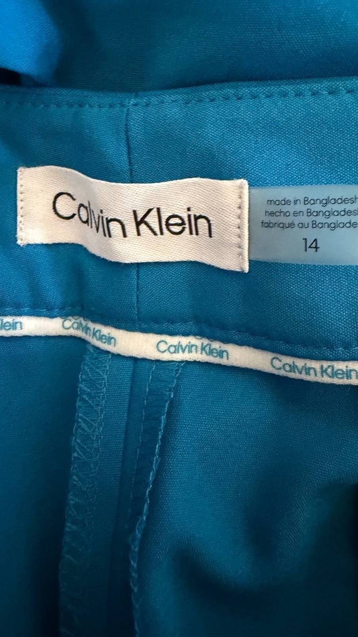 Calvin Klein Cotton-Blend Straight-Leg Pants Blue Size 14 Good preowned $99