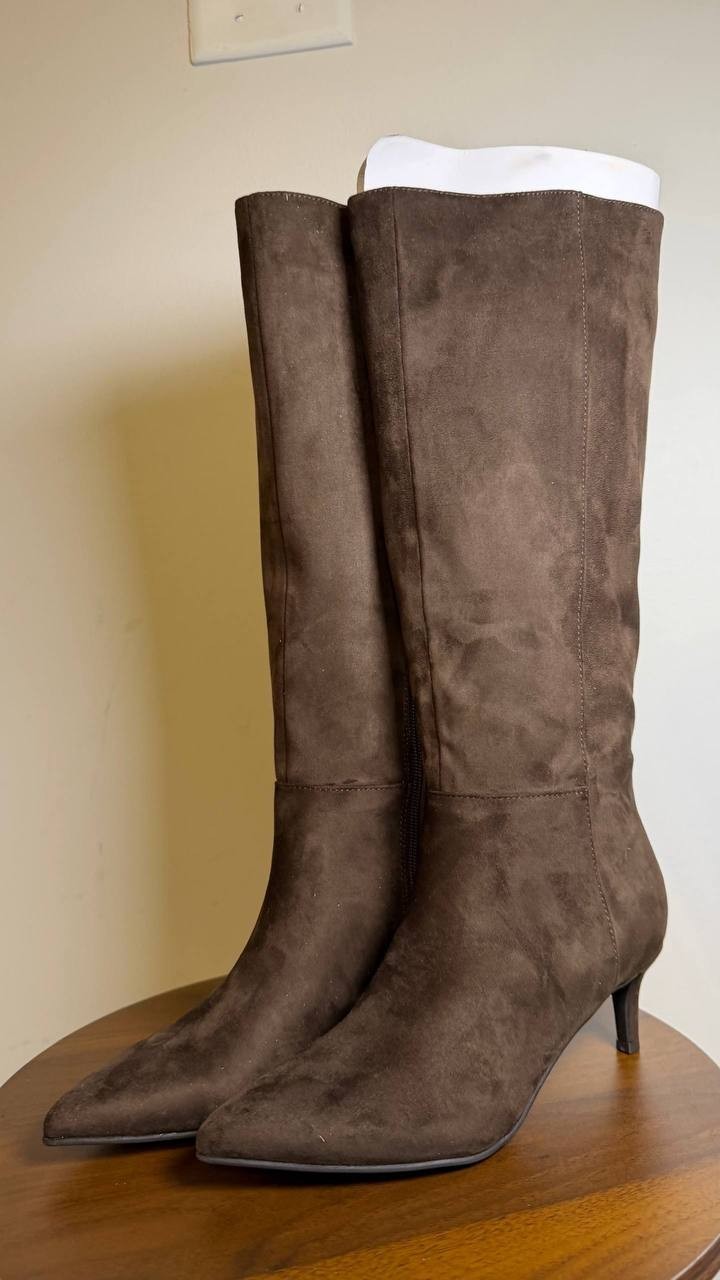 Marc Fisher Glint Boots 6M Dark Brown Textile Kitten Heel NIB msrp$179