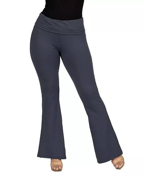 24seven Comfort Apparel Bell Bottom Foldover Waist Pants Grey 1X NWOT $49.99