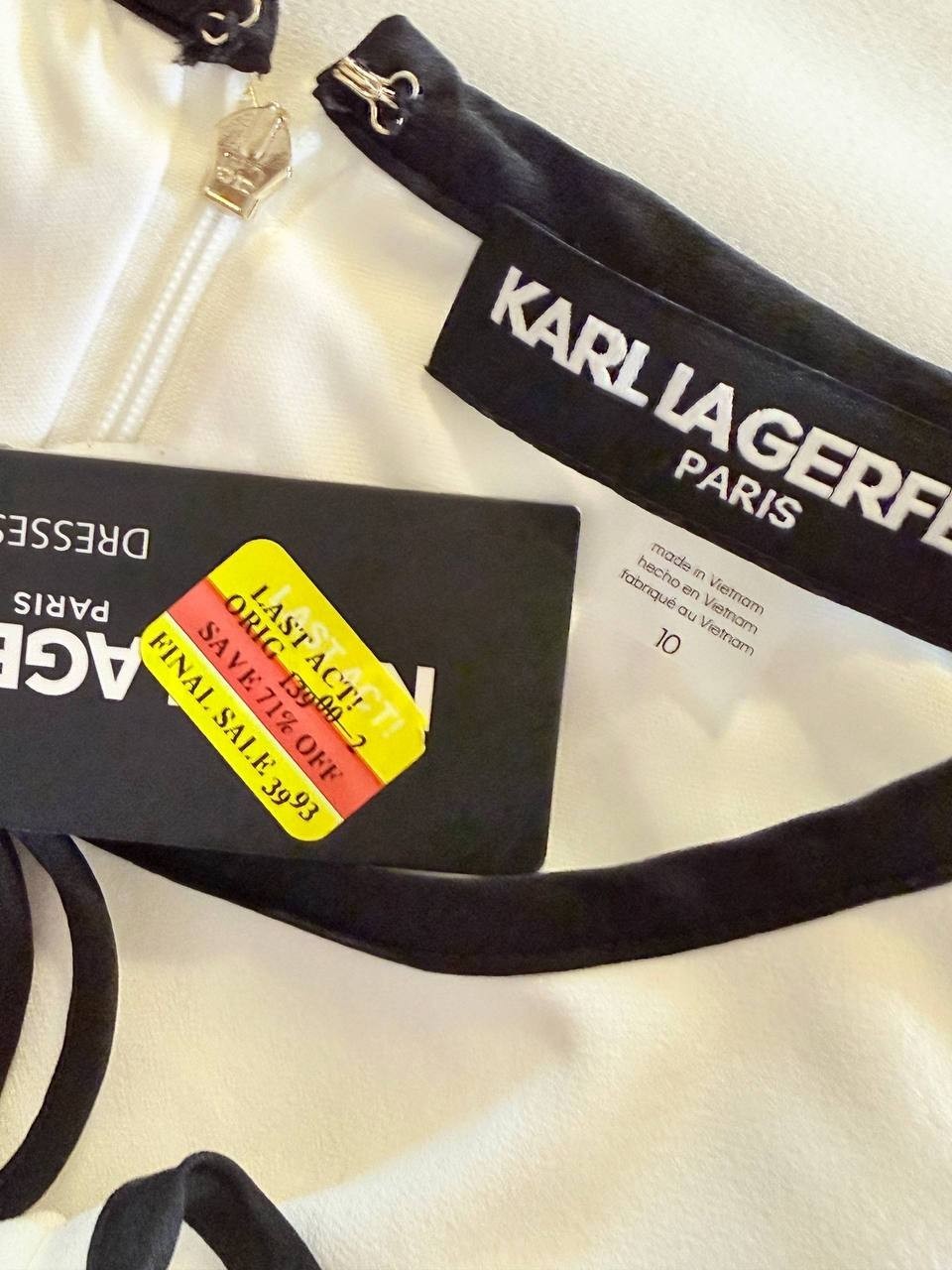 Karl Lagerfeld Paris Beaded-Button Contrast-Trim Dress – Size 10 – NWT – $139