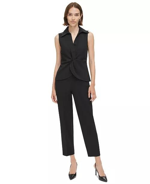 Calvin Klein Sleeveless Twist Front Tulip Hem Top Black Size S NWT needs washing