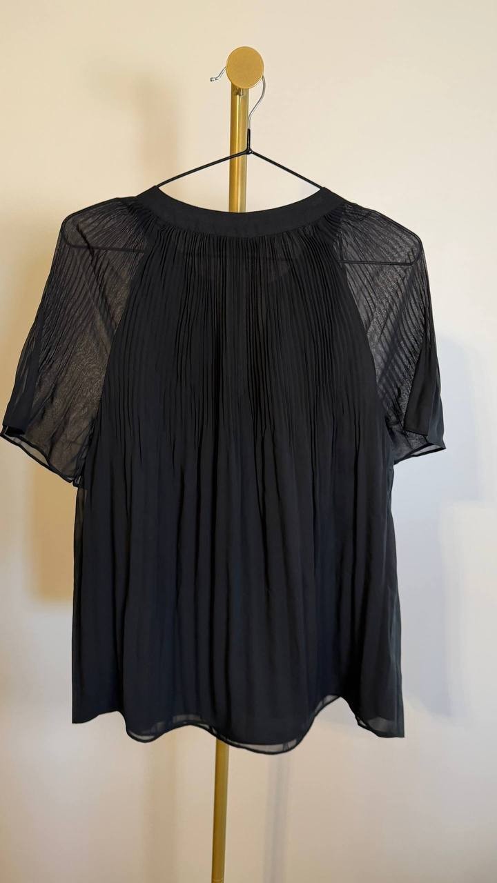 SAM & JESS Women’s Pleated Short-Sleeve Blouse Black M $59 NWT