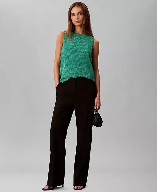 Calvin Klein Printed Chiffon Sleeveless Top Green S/P NWT $79