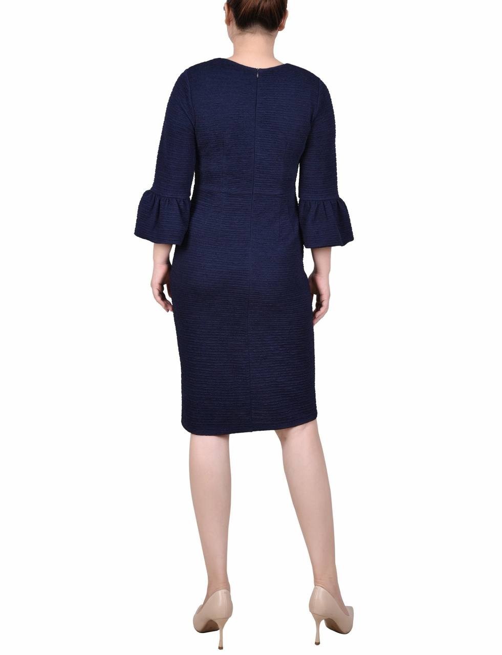 NY Collection Women’s Pearl Detail 3/4 Sleeve Dress Navy 3X Petite $65 NWT