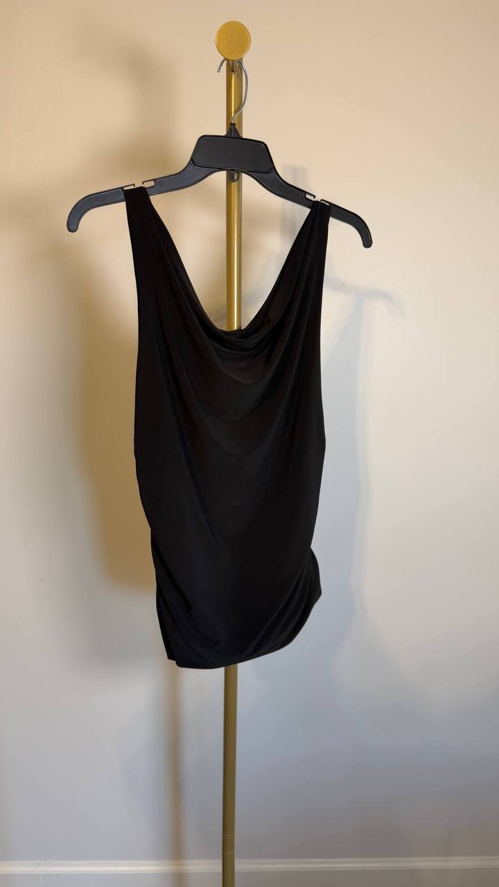 Anne Klein Ruched Draped‑Neck Textured Crepe Knit Top Black S NWT $69