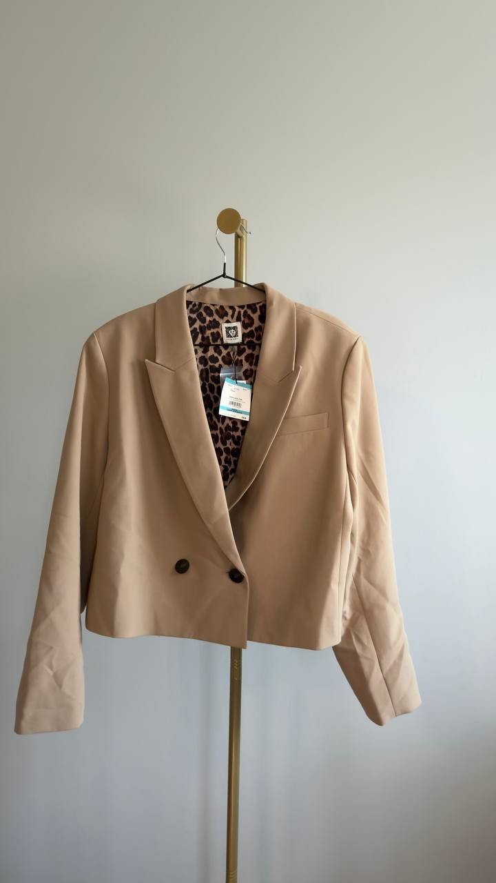 Anne Klein Double‑Breasted Twill Blazer Light Coffee 16 NWT $159