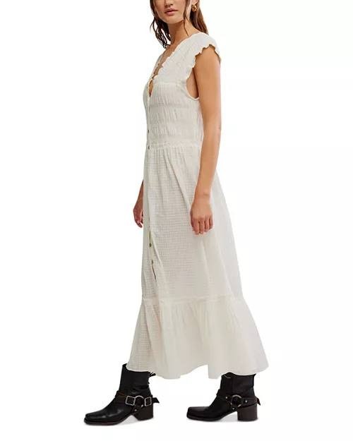 Free People Desert Dazed Midi Dress Clean Ivory S/P Petite - Boho V-Neck