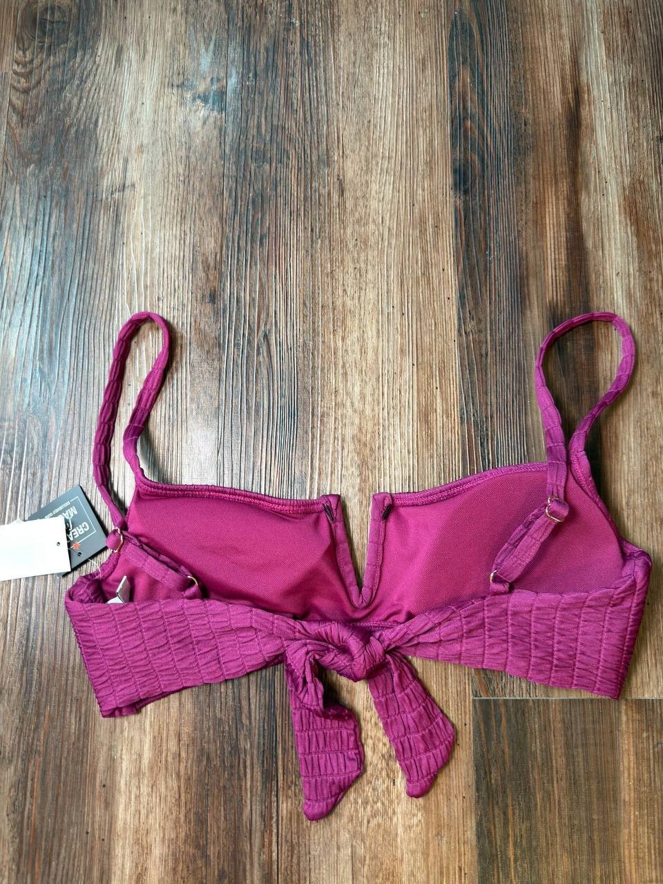 Bar III Pucker Up V-Wire Bralette Bikini Top Burgundy L NWT $34