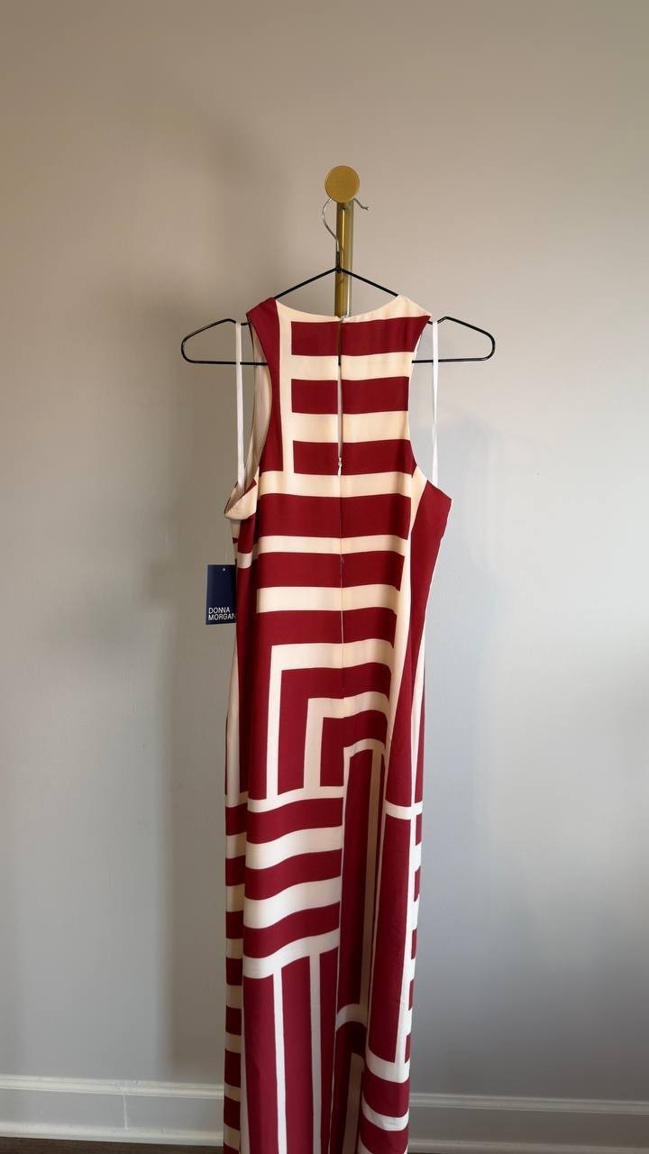 Donna Morgan Geo Print Maxi Dress Women’s Size 2 Cream Dark Red NWT $158