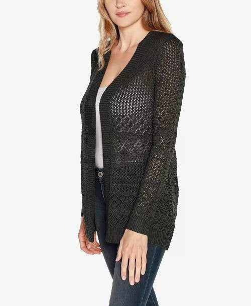 Belldini Pointelle Long Sleeve Open Cardigan Sweater Heather Charcoal XL NWT $64