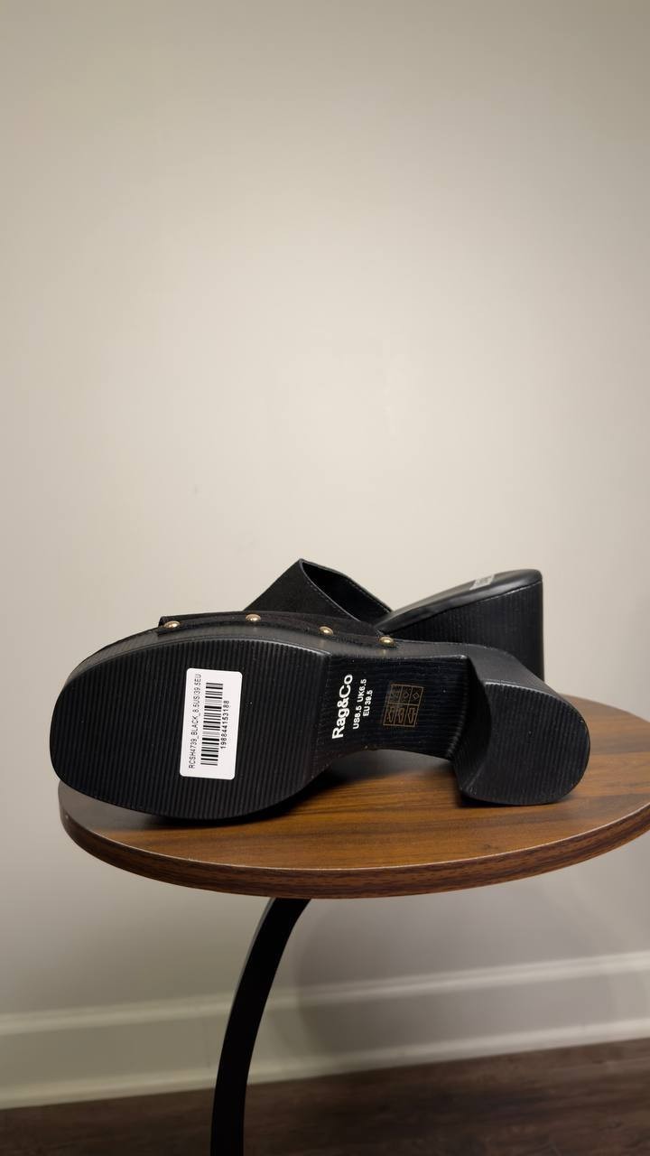 Rag  &  Co  High  Block  Heel  Clogs  Black   8.5  New  $72