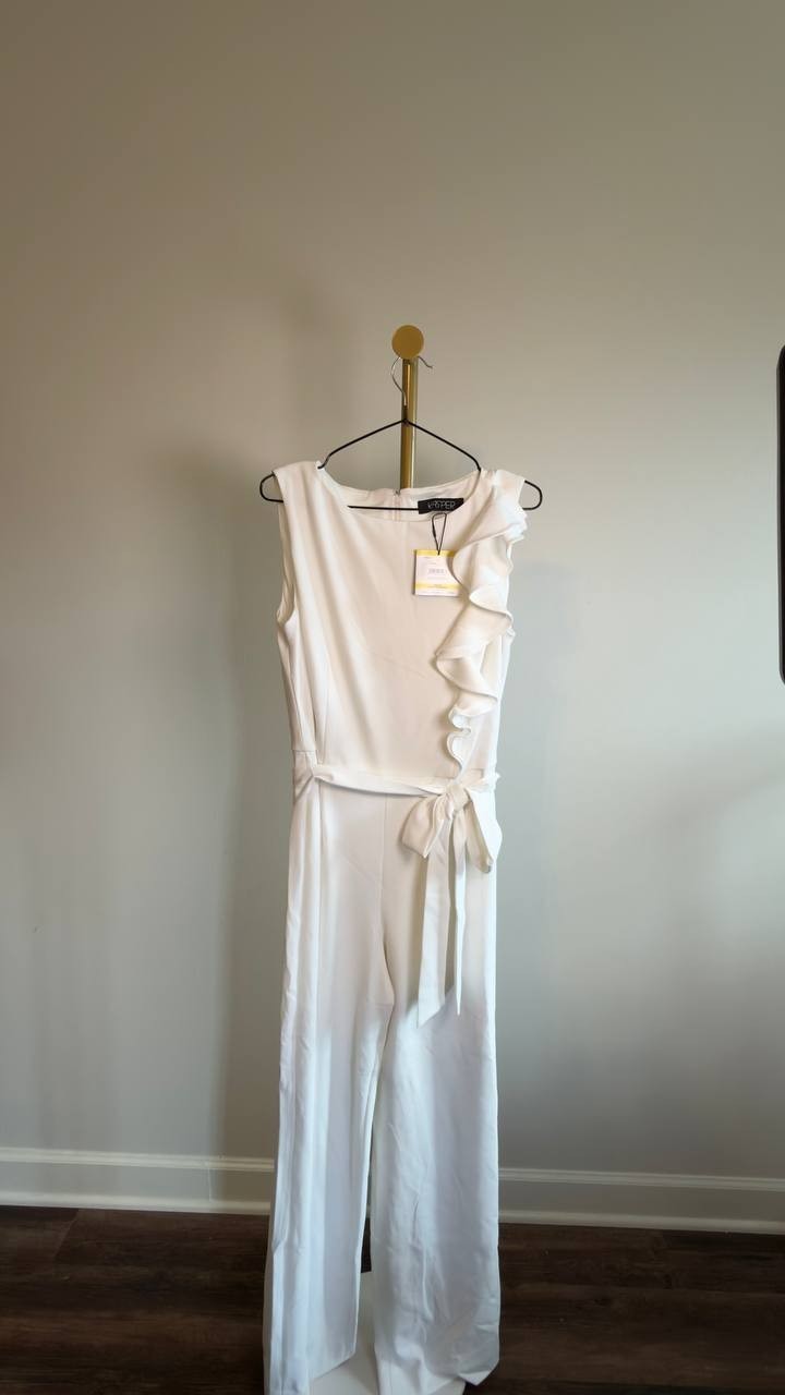 Anne Klein Sleeveless Ruffled Wide-Leg Jumpsuit Women’s M White NWT $119