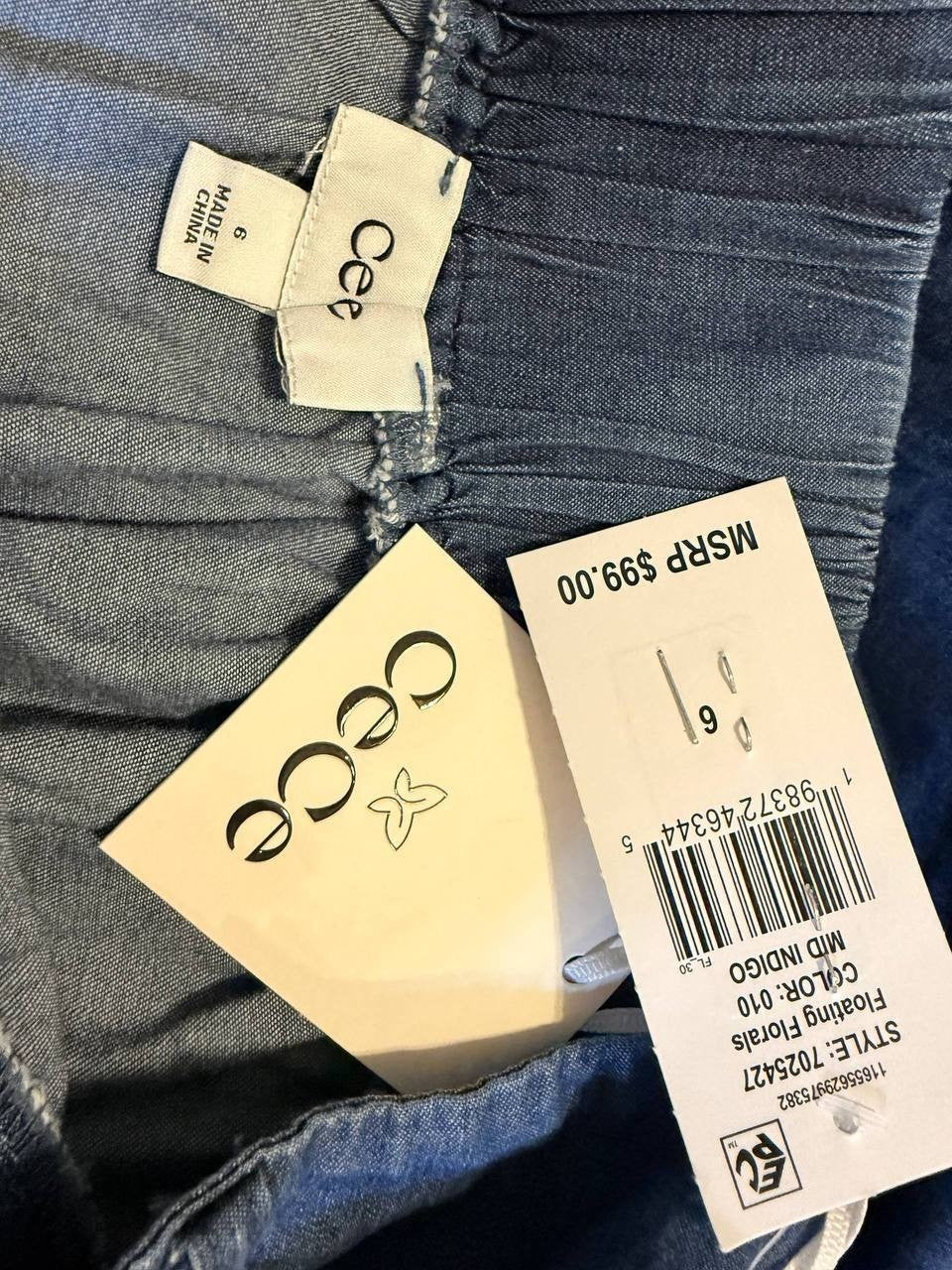 CeCe Tiered Denim Midi Skirt – Mid Indigo – Size 6 – 100% Cotton – NWT – MSRP$99