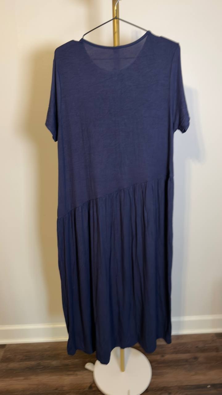 White Mark Women’s Short Sleeve Asymmetrical Waist Maxi Dress Navy L NWT $58