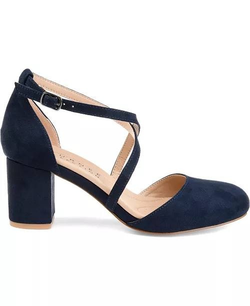 Journee Collection Foster Crisscross Block Heel Pumps Navy 9M Suede $94.99 NWB