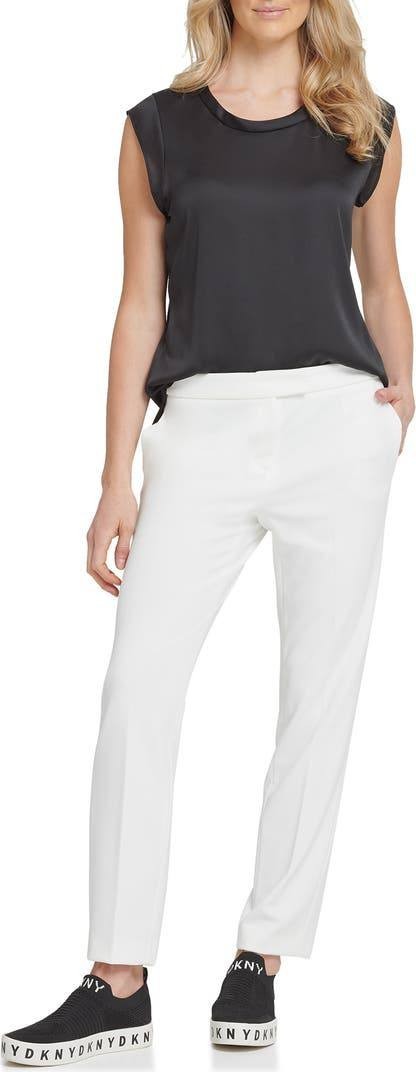 DKNY White Flat Front Straight Leg Career Pants Size 8 NWT Needs Wash