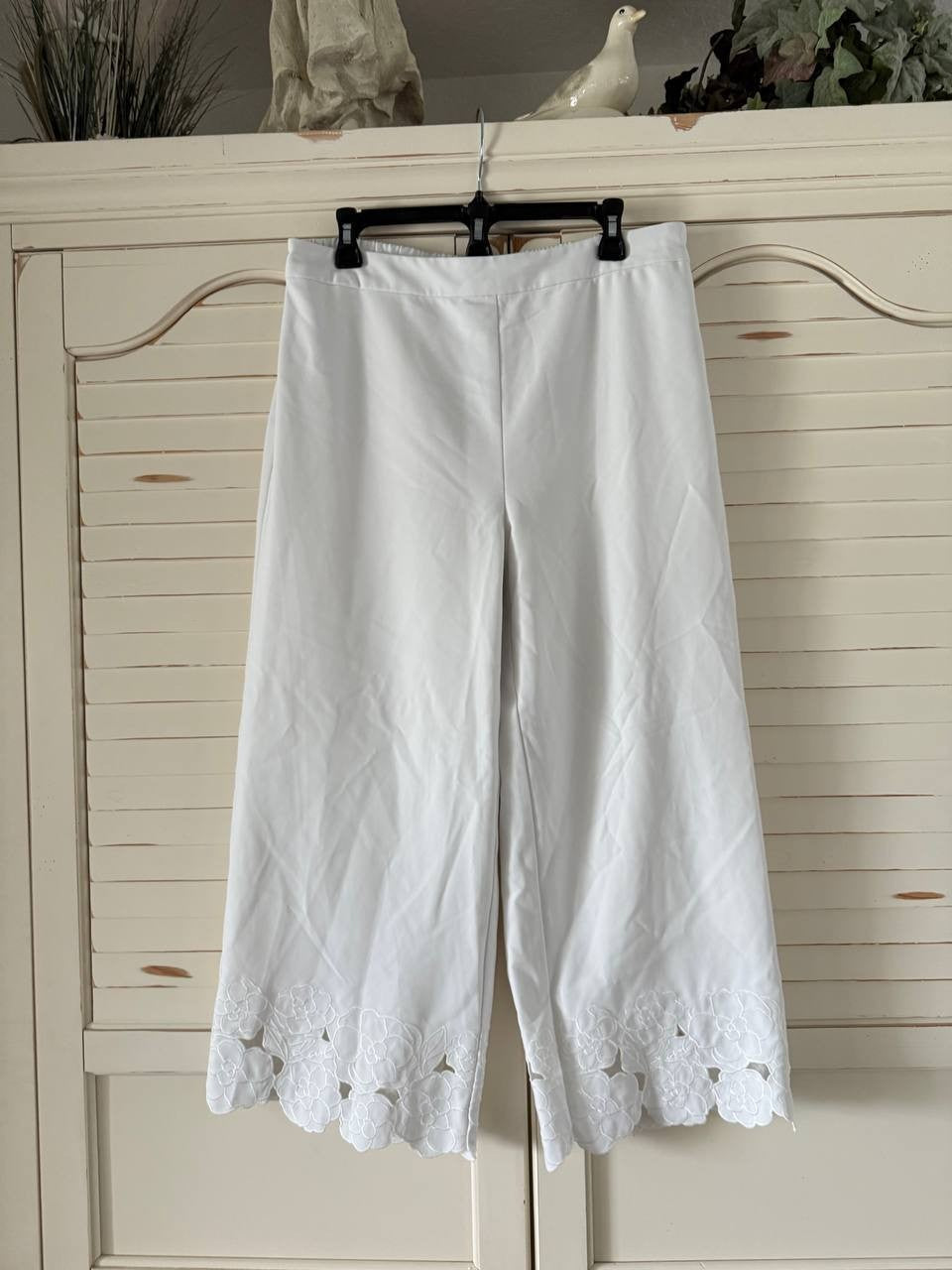 Karl Lagerfeld Flora Cropped Pants White 12 New With Tags Wide-Leg NWT