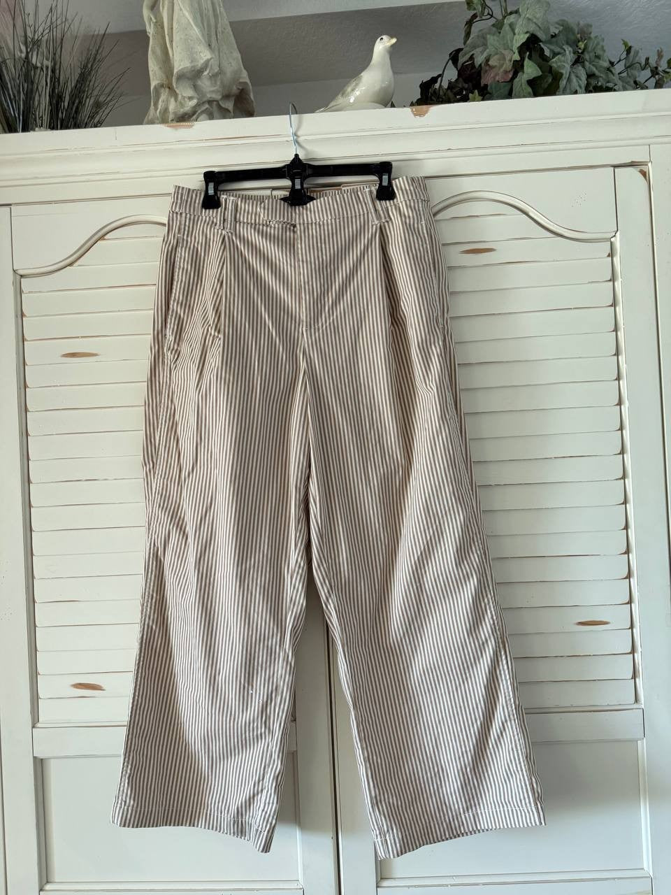 Tommy Hilfiger Striped Cropped Cotton Pants Womens Tannin Multi Size 12 NWT