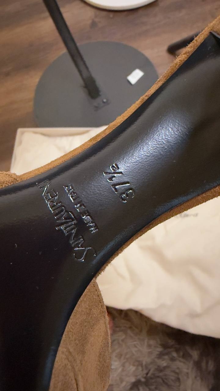 Saint  Laurent  Babylone  Mules  Suede  Dark Havana 37.5  New in Box  $1200