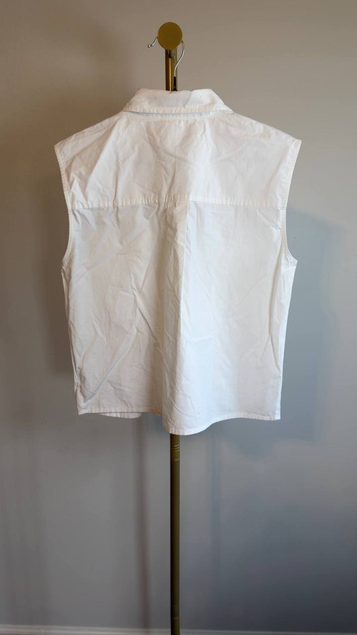 DKNY Cotton Sleeveless Ladder‑Trim Blouse White XS NWT $89