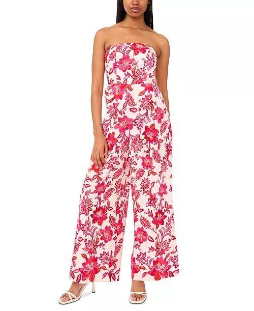 CeCe Jumpsuit M Romance Pink Strapless Smock Back Wide Leg NWT MSRP $129