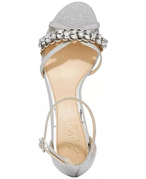 Jewel  Badgley  Mischka  Evening  Sandals  Silver  Glitter  6  New  $99