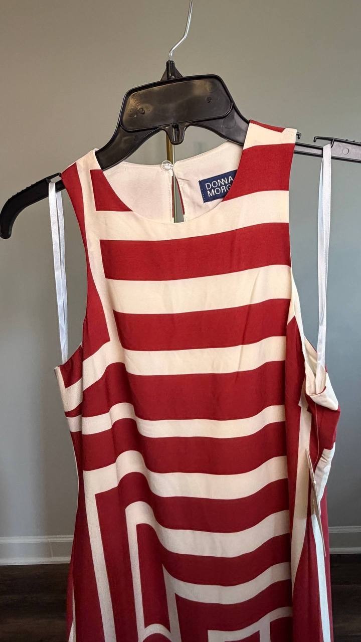 Donna Morgan Crewneck Midi Dress Cream/Dark Red 2 NWT $158