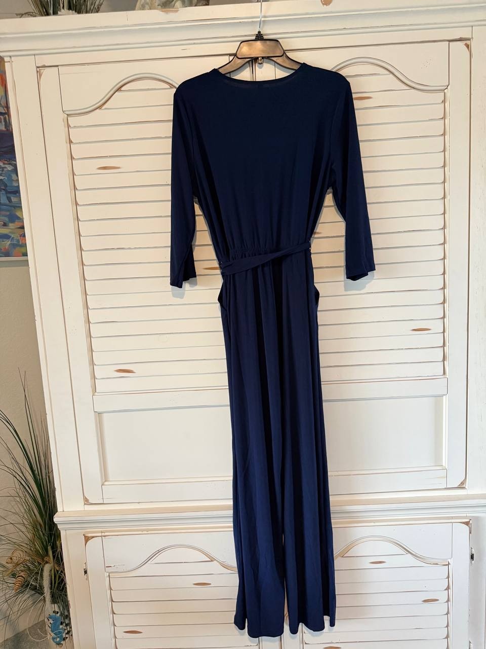 NY Collection Jumpsuit – Size PL – NWT – Navy Petite Matte Jersey Belted Wide