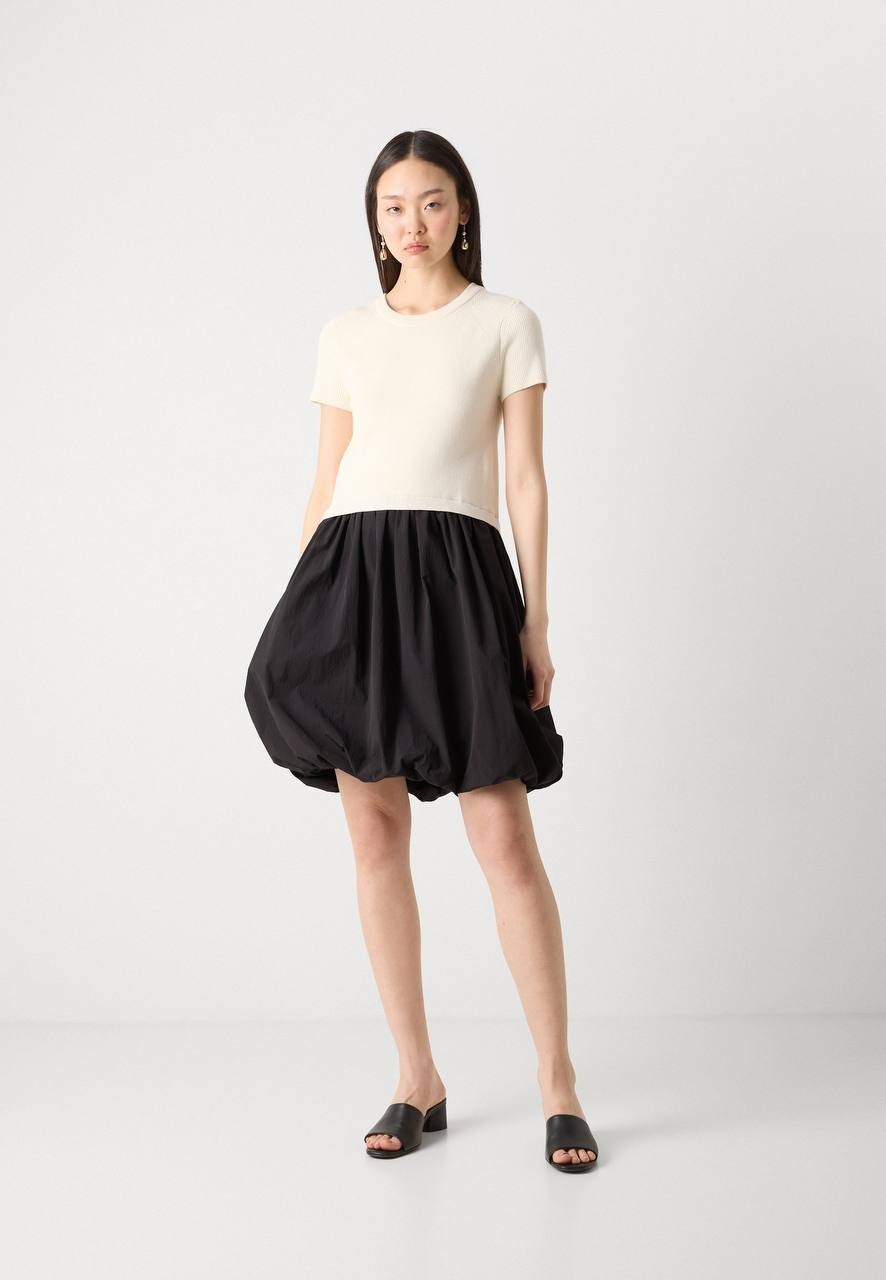 DKNY Mix Media Bubble Dress Coconut/Black Size XL NWT $139