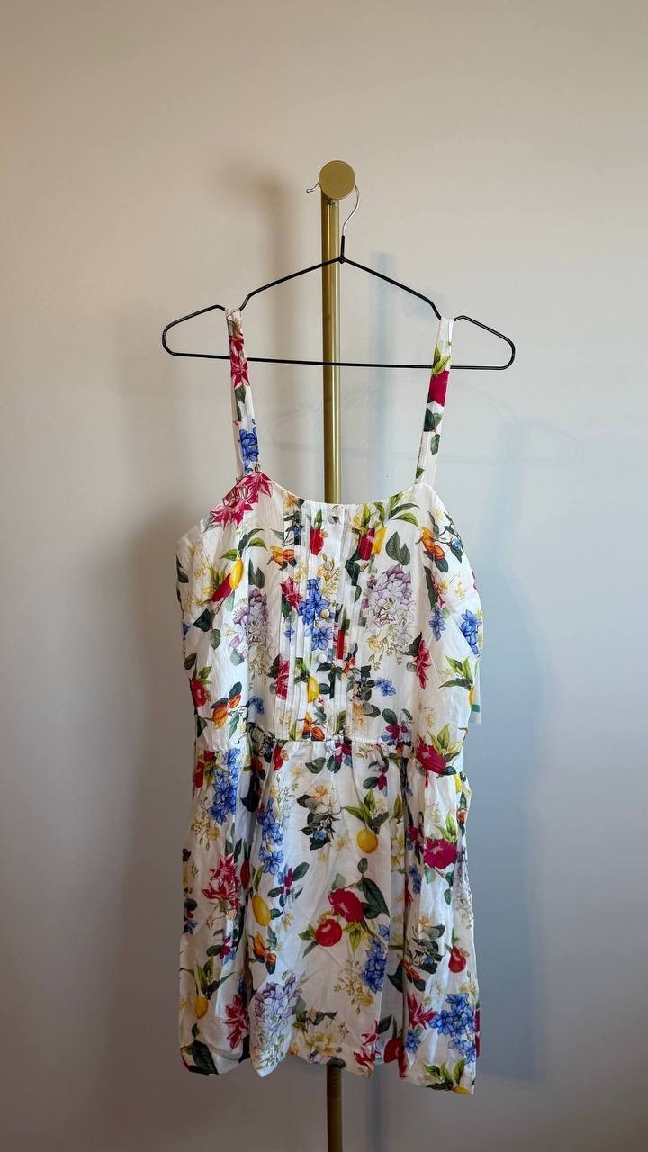Taylor Petite Printed Pintuck Bodice Sleeveless Shift Dress White 7 NWT $129